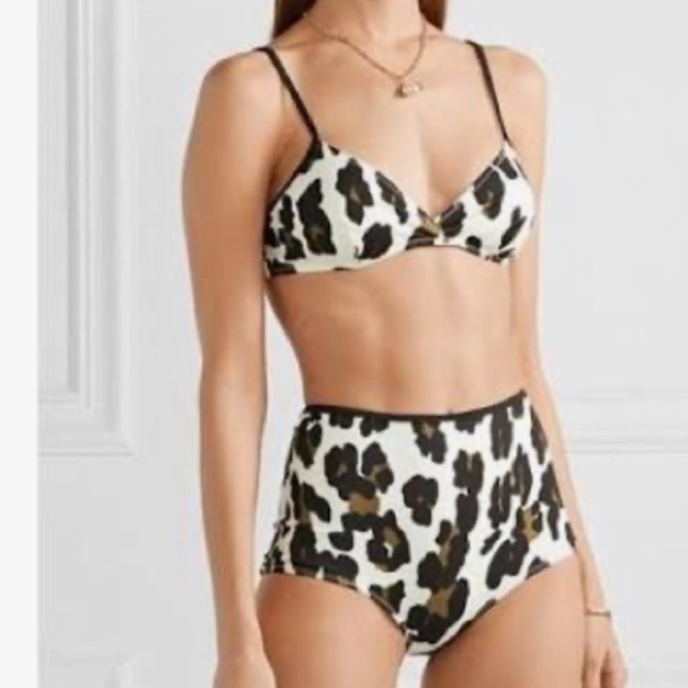 Solid & Striped Annabelle Bandeau Top Small Brigitte Bottom Medium Leopard - Picture 2 of 16
